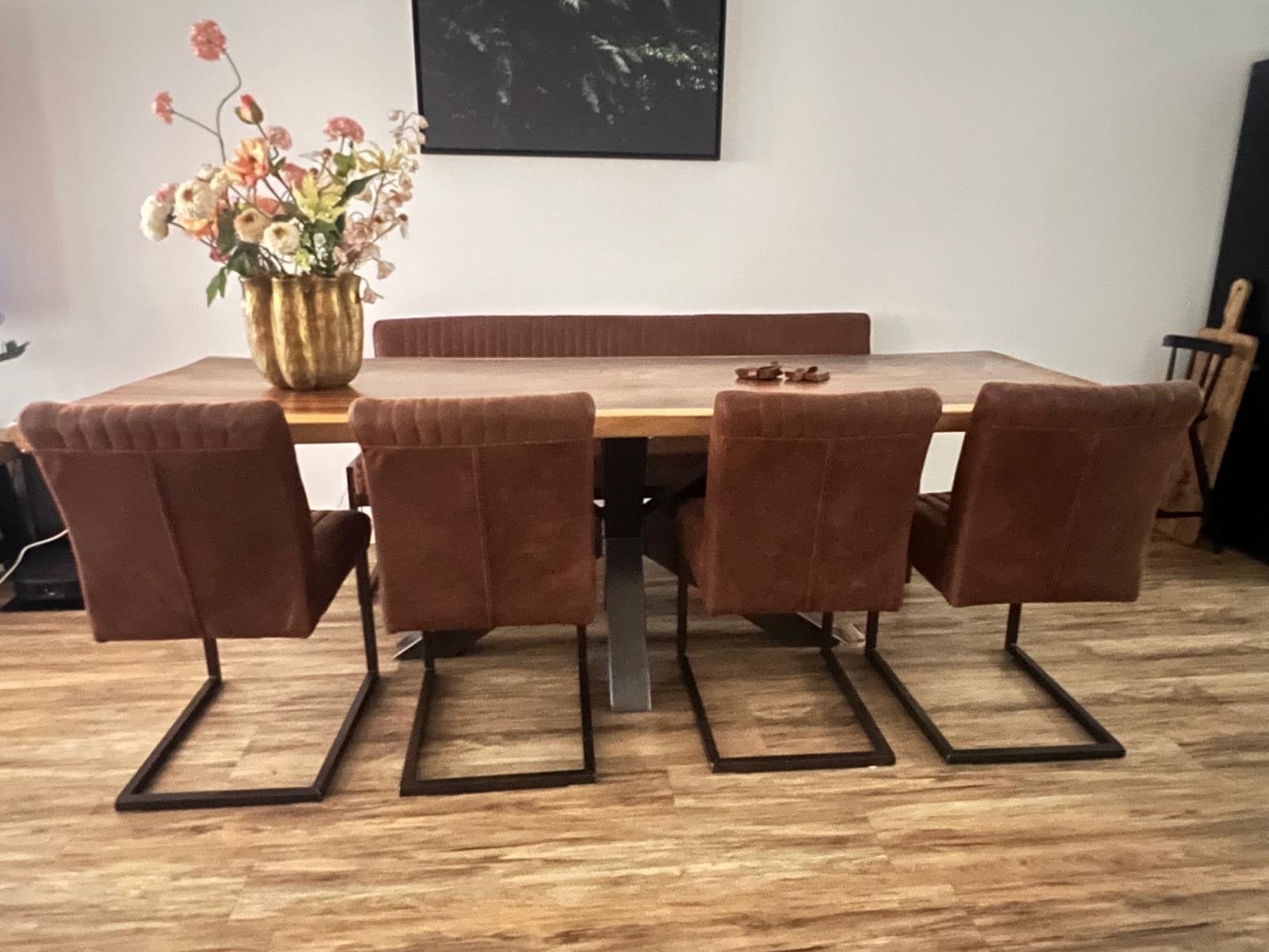 Eetkamerstoelen en eetkamerbank - Bruin leerlook, Ophalen, Gebruikt, Bruin, Leer