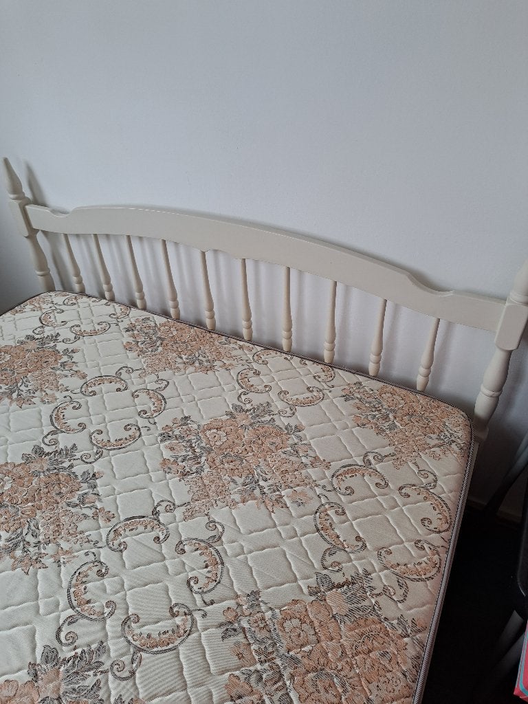 Eikenhouten bed met matras en topper, Ophalen, Gebruikt, Tweepersoons, 140 cm