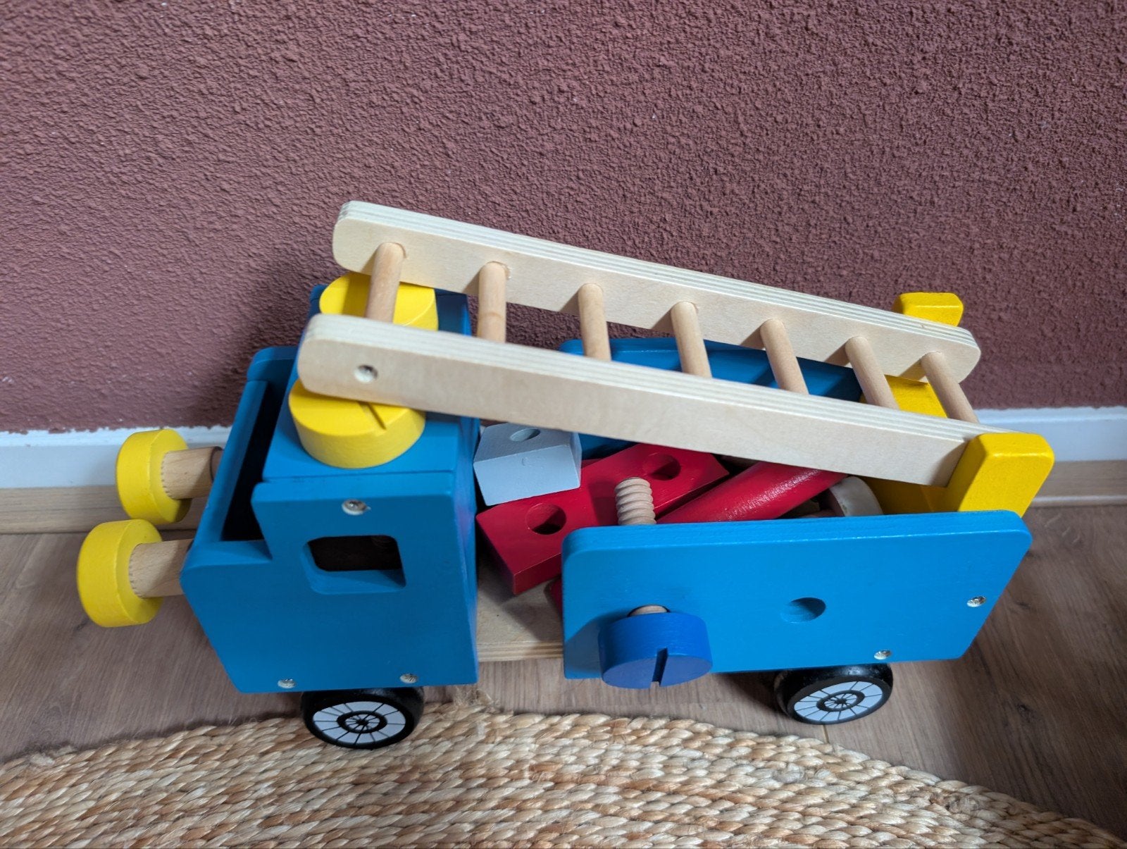 Houten wagen met bouwblokken, Ophalen, Gebruikt, Jongen of Meisje