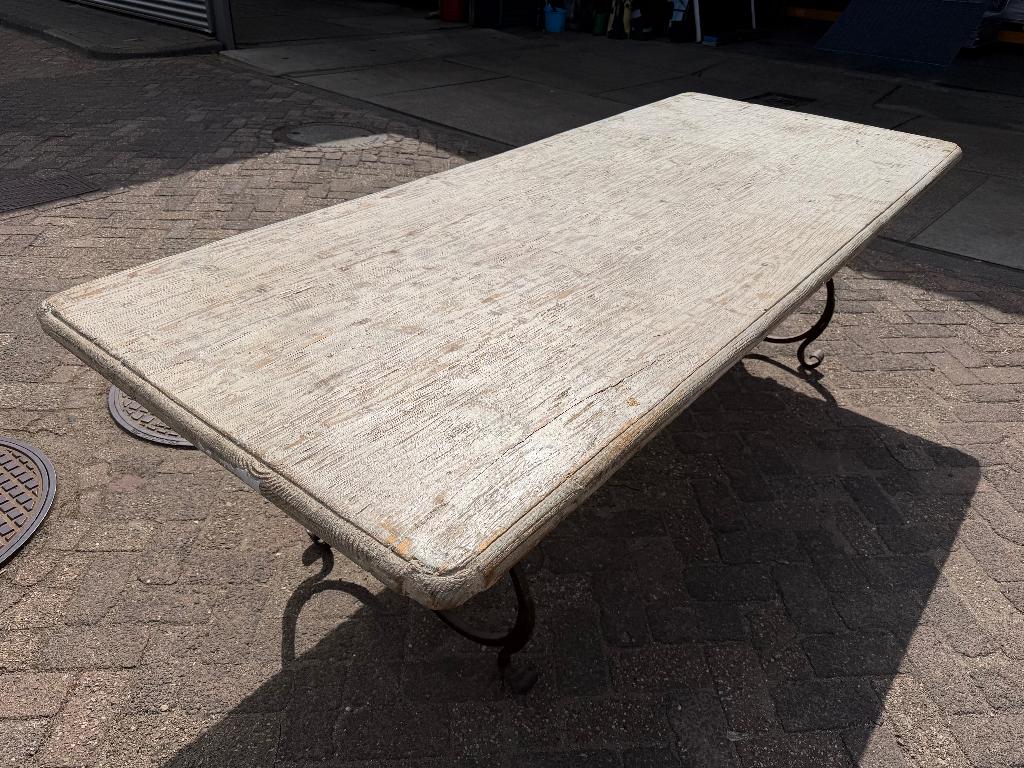 René Houtman , tafel met gietijzeren onderstel, Overige materialen, Gebruikt, Eettafel, 6 zitplaatsen