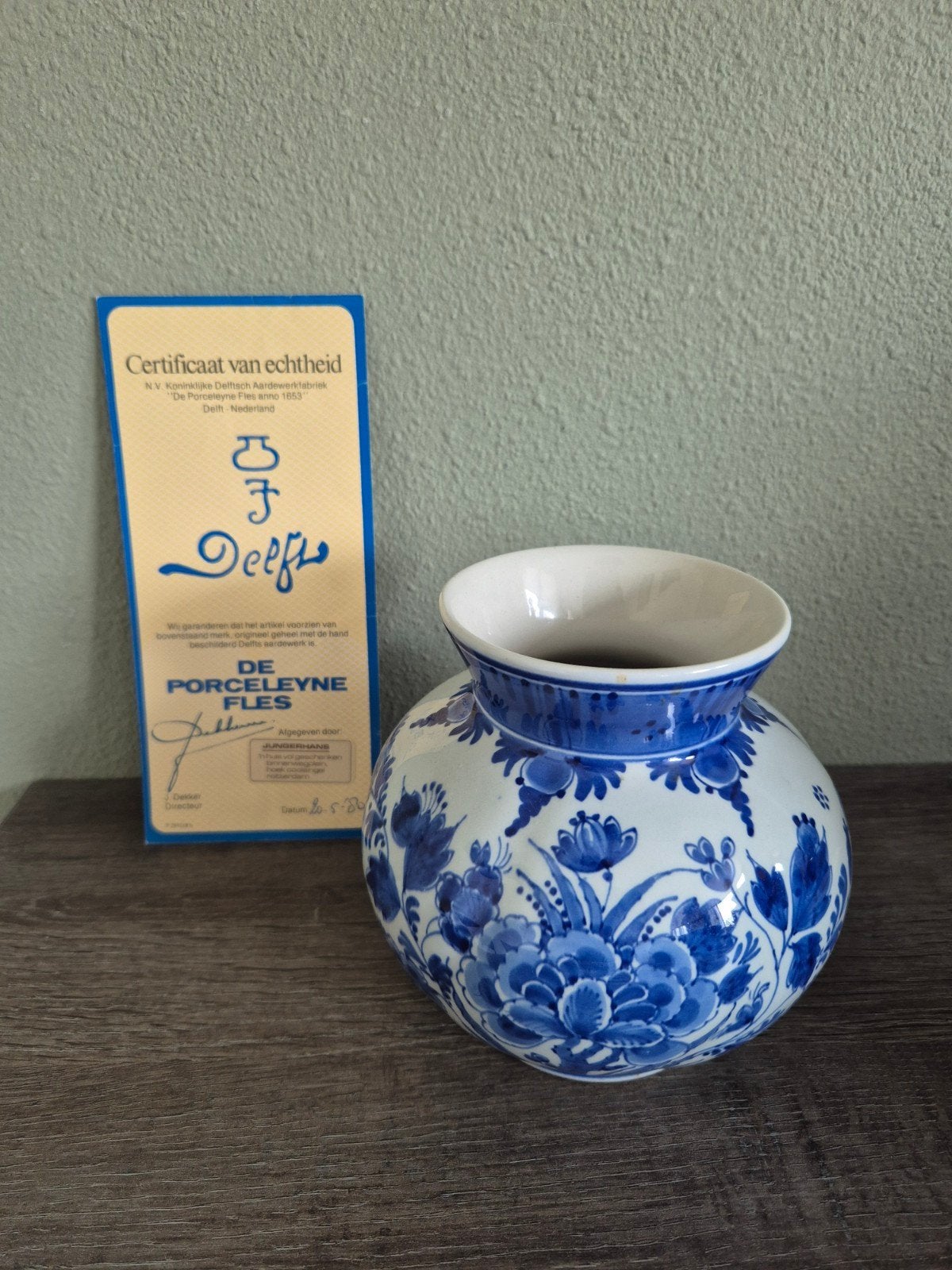 Delfts Blauwe Vaas met Certificaat van Echtheid, Ophalen
