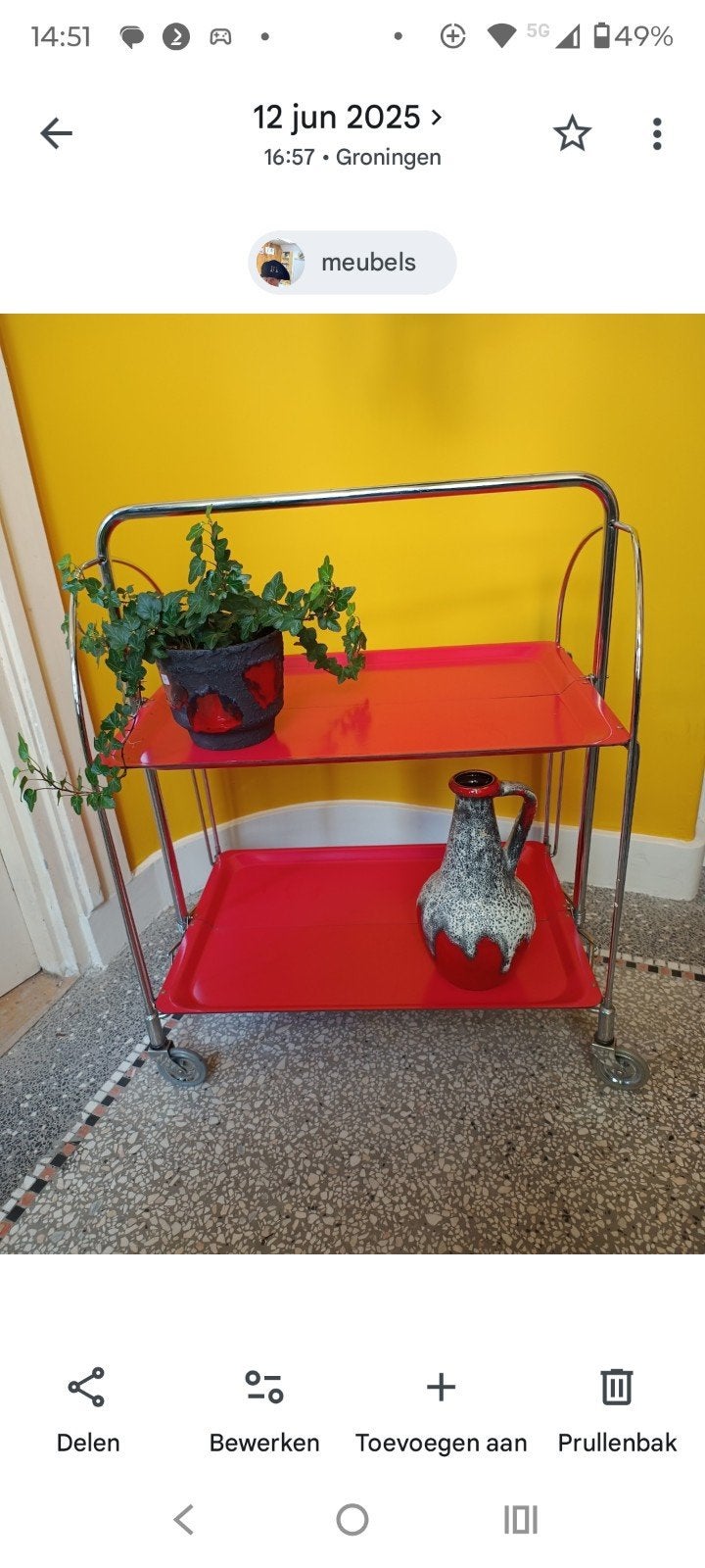 Vintage Gerlinol serveerwagen / trolley- inklapbaar, Ophalen, Gebruikt, Gerlinol, Onbekend