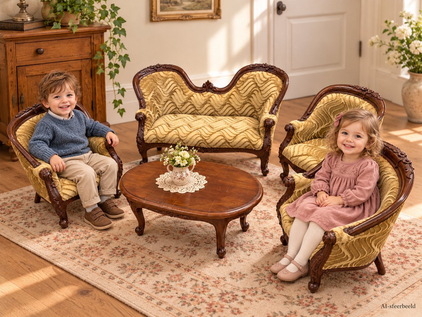 Unieke Louis XV-stijl mini salon set - 5 delig, Ophalen