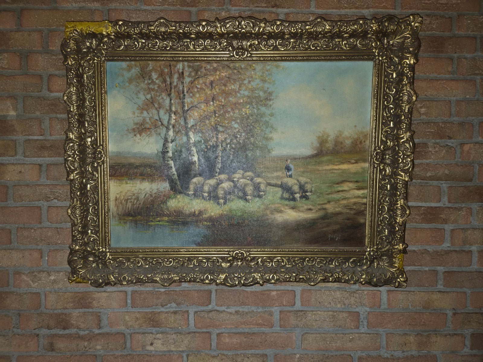 Klassiek olieverfschilderij - Schaapskudde in heidelandschap, Antiek en Kunst, Doek, Ophalen of Verzenden, Landschap, Olieverf
