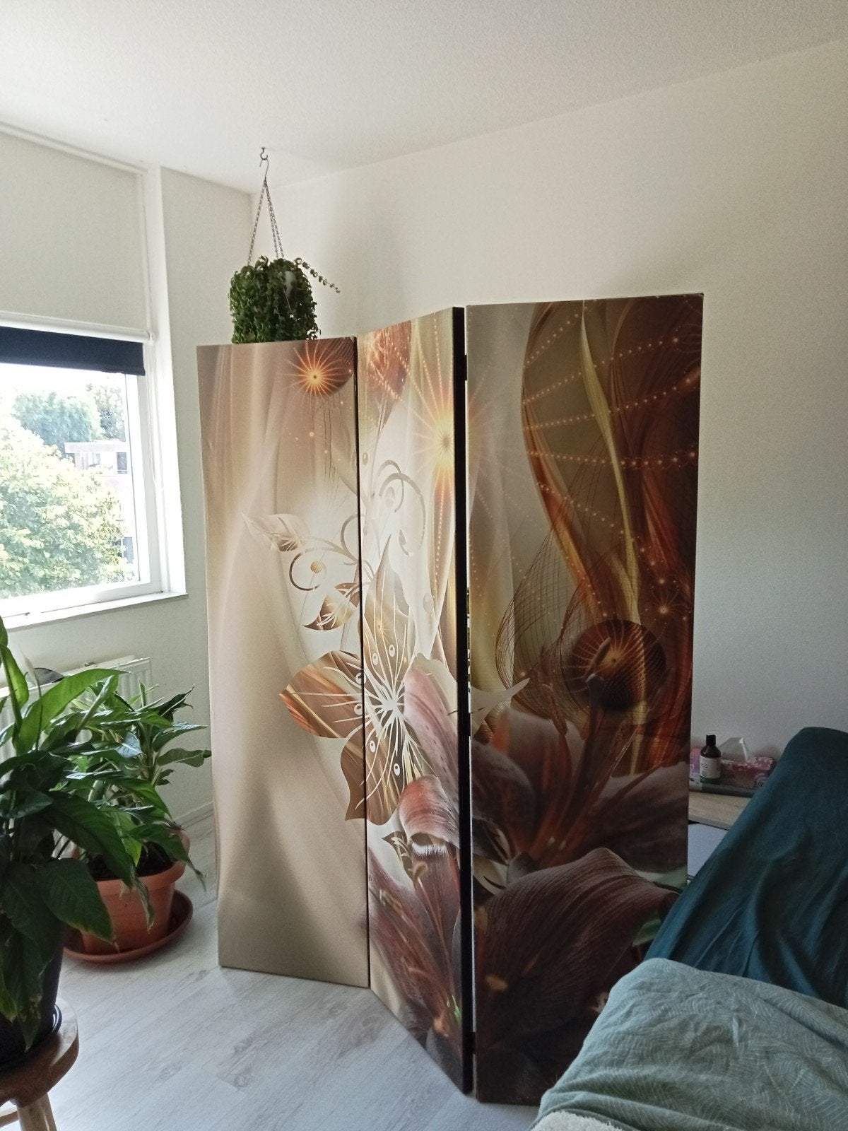 Kamerscherm met bloemenprint - 3 panelen, Huis en Inrichting, Overige Huis en Inrichting, Ophalen, Gebruikt