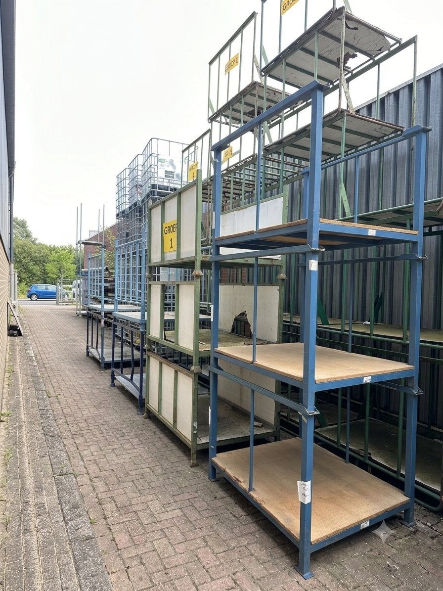 Partij stapelbare stalen opslagpallets / magazijnpallets, Ophalen