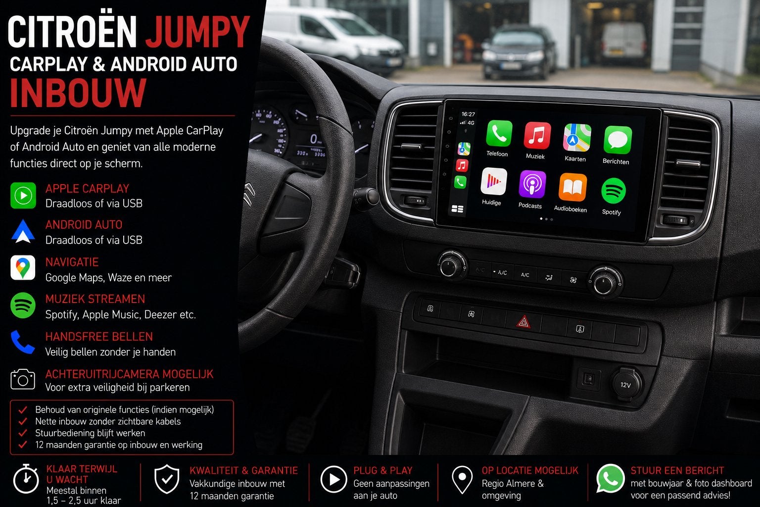 Citroën Jumpy CarPlay & Android Auto Inbouw, Auto diversen, Autoradio's, Zo goed als nieuw, Ophalen