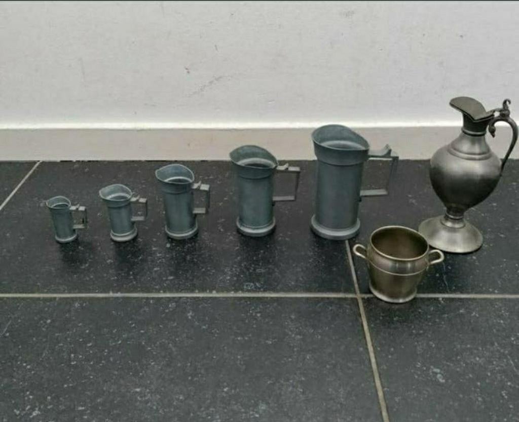 TIN,Potje,Kan,Maatbekers,Merk,embleem,Schenkkan, Ophalen of Verzenden