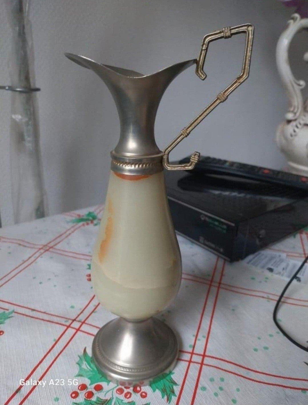 Amfoor marmer onyx messing vaasje uit Frankrijk, Antiek en Kunst, Ophalen of Verzenden