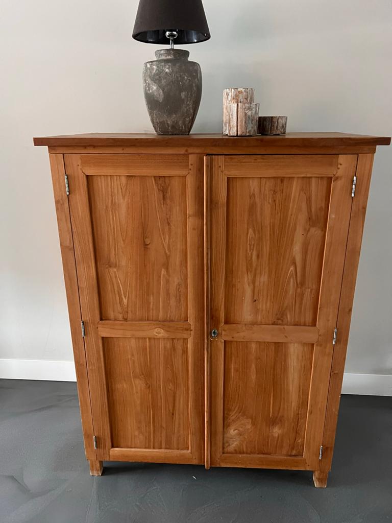 Teak houten tv computerkast - 147.5x112x60 cm, Ophalen, Gebruikt, 100 tot 150 cm, Teakhout