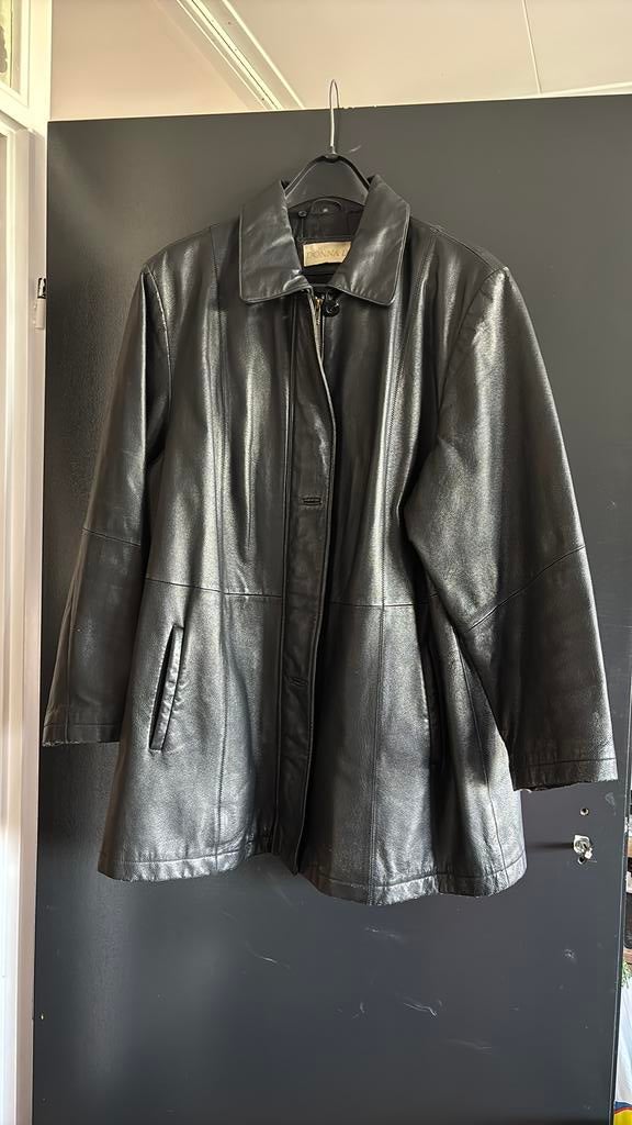 Leer jas Donna D, Ophalen of Verzenden, Zo goed als nieuw, Maat 46/48 (XL) of groter, Zwart