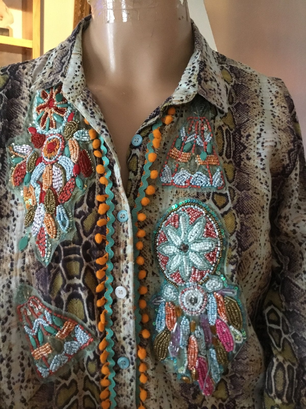 ANTICA SARTORIA blouse met kralen maat s origineel ZGAN, G, Beige, Ophalen of Verzenden, Zo goed als nieuw