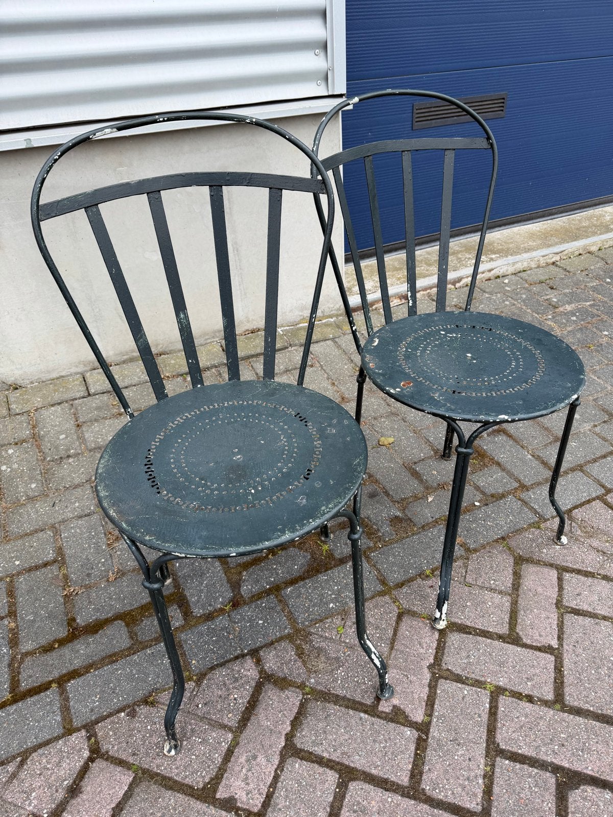 Set van 2 vintage metalen tuinstoelen, Ophalen of Verzenden