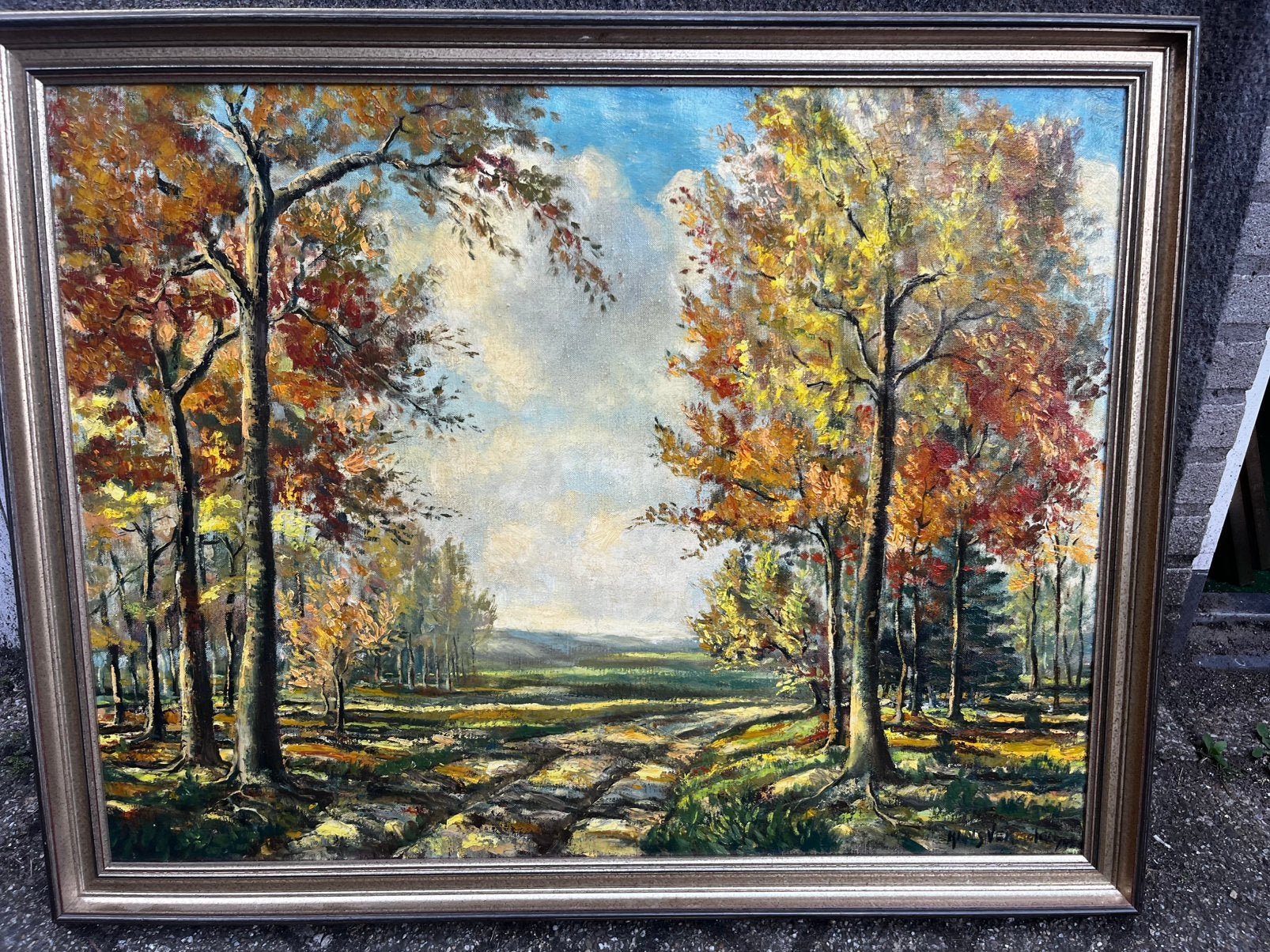 oud schilderij landschap Hans Vermolen 83x64cm lijst, Antiek en Kunst, Kunst | Schilderijen | Klassiek, Ophalen