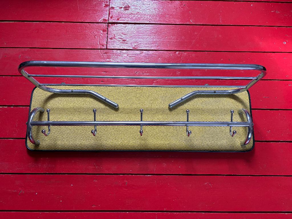 Vintage kapstok, geel, zwart, chroom, jaren 50, Verzamelen, Retro, Ophalen, Huis en Inrichting