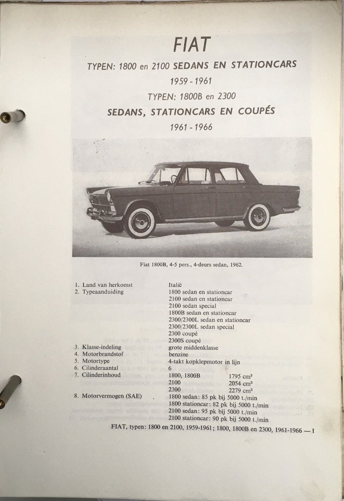 Fiat 1800 2100 2300 1961-66. Olyslagers autotechn.handb., Ophalen of Verzenden