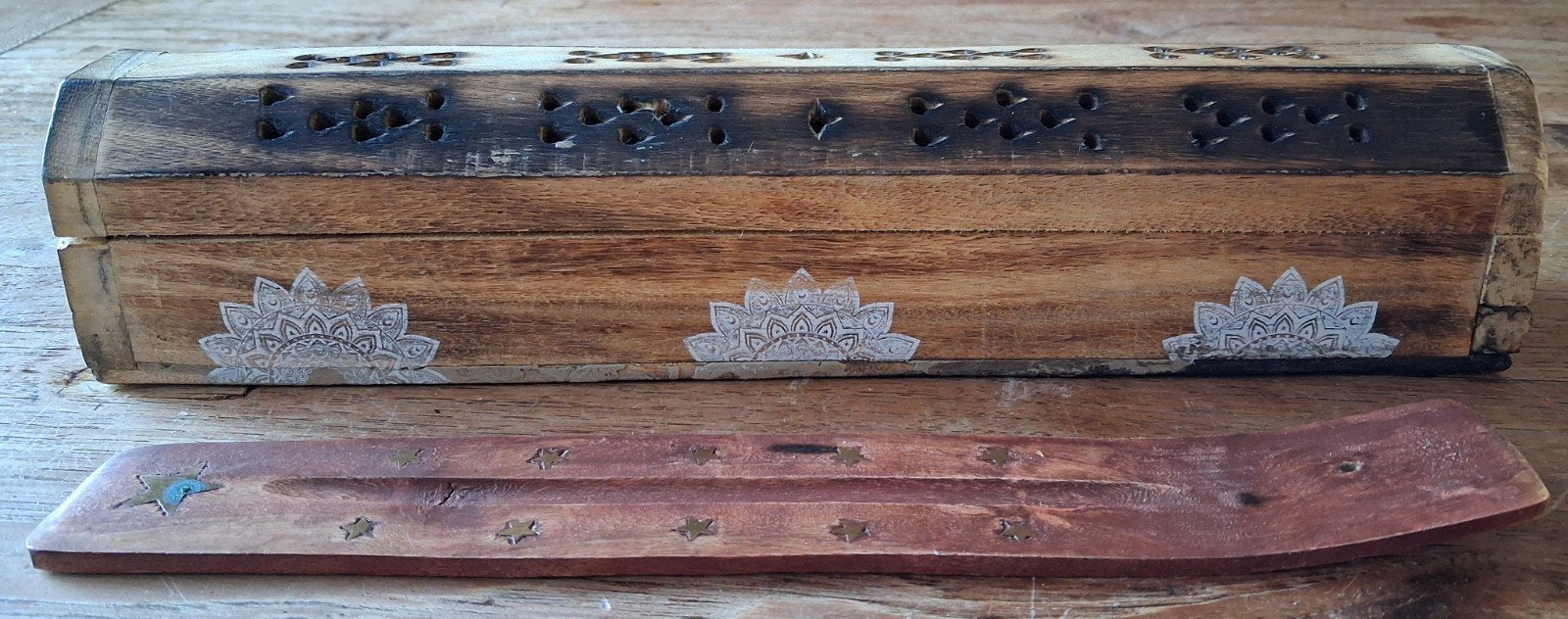 Houten wierookbrander met opbergvak en houder, Hout, Gebruikt, Ophalen of Verzenden, Oosters