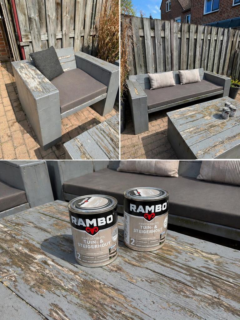 Steigerhouten loungeset - 3 delig - inclusief kussens, Ophalen, Gebruikt