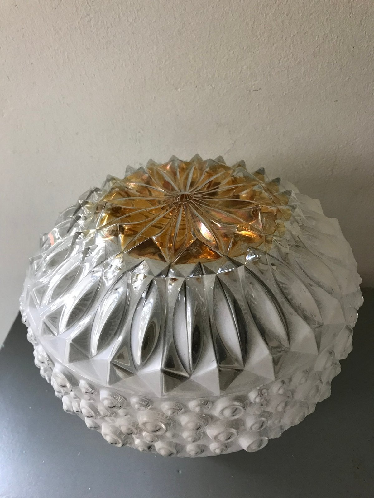 Vintage plafoniere met amber kleur, Ophalen of Verzenden, Gebruikt, Glas