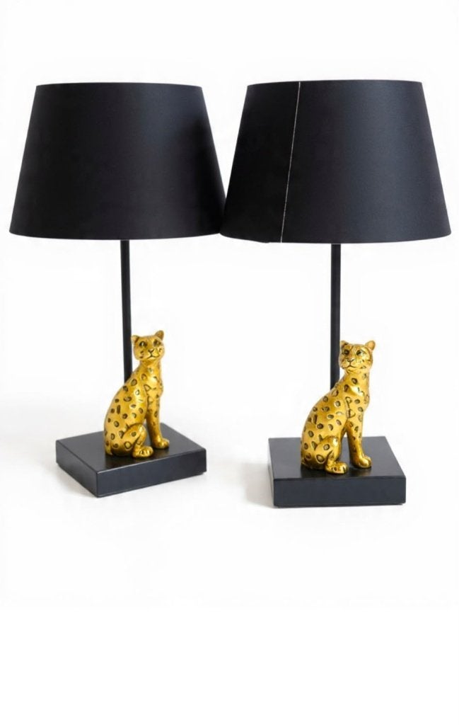 Panter Luipaard Lampen goud 2 stuks, Figuurlamp, Overige merken, Goud, 39 cm