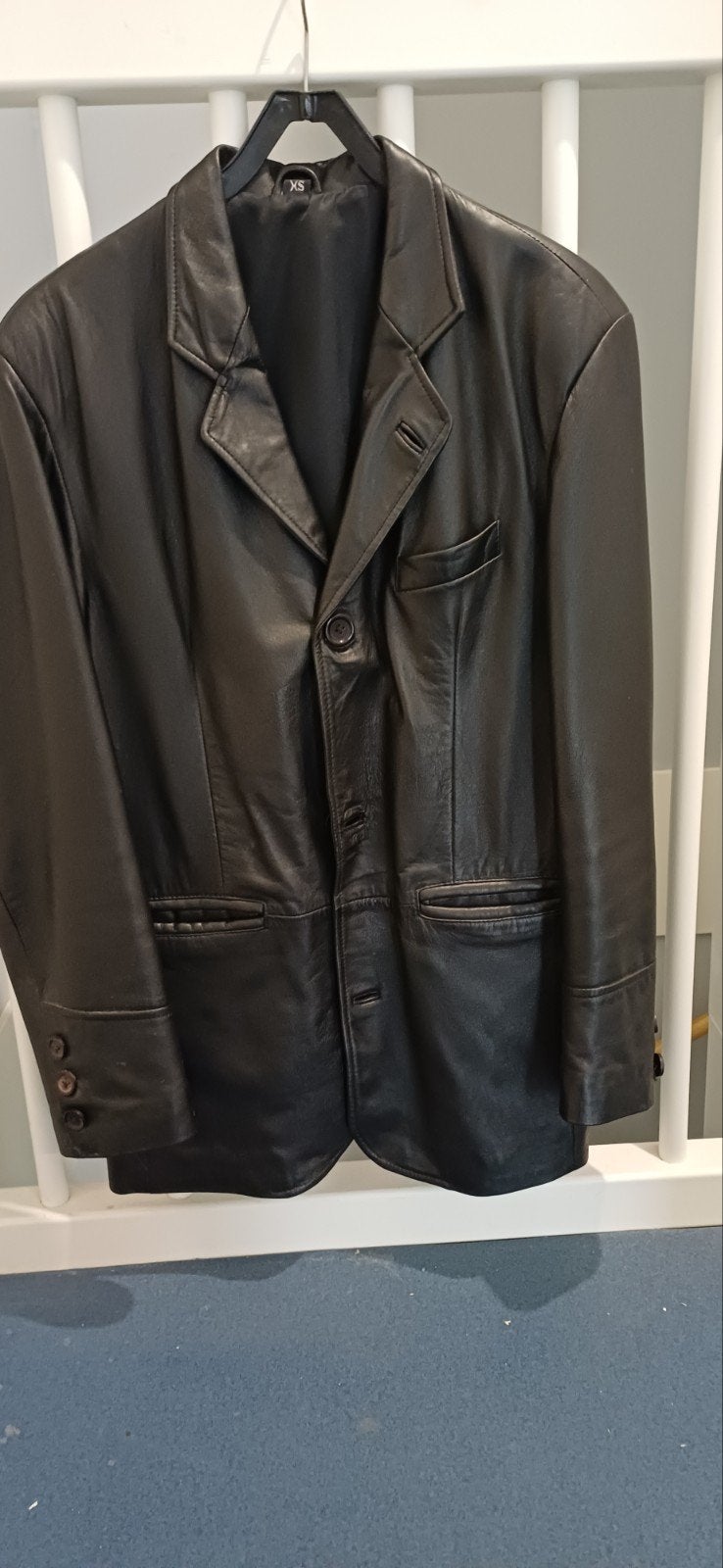 Zwart leren colbert - Echt leer, Kleding | Heren, Kostuums en Colberts, Ophalen, Zo goed als nieuw, Maat 46 (S) of kleiner, Zwart