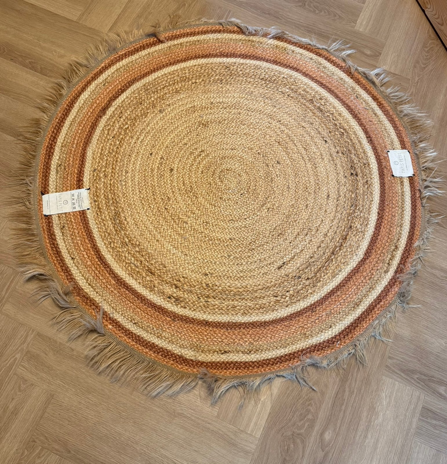Tapis Petit rond jute vloerkleed Tess Rust Ø110 cm, Ophalen, Zo goed als nieuw, Rond, Hout