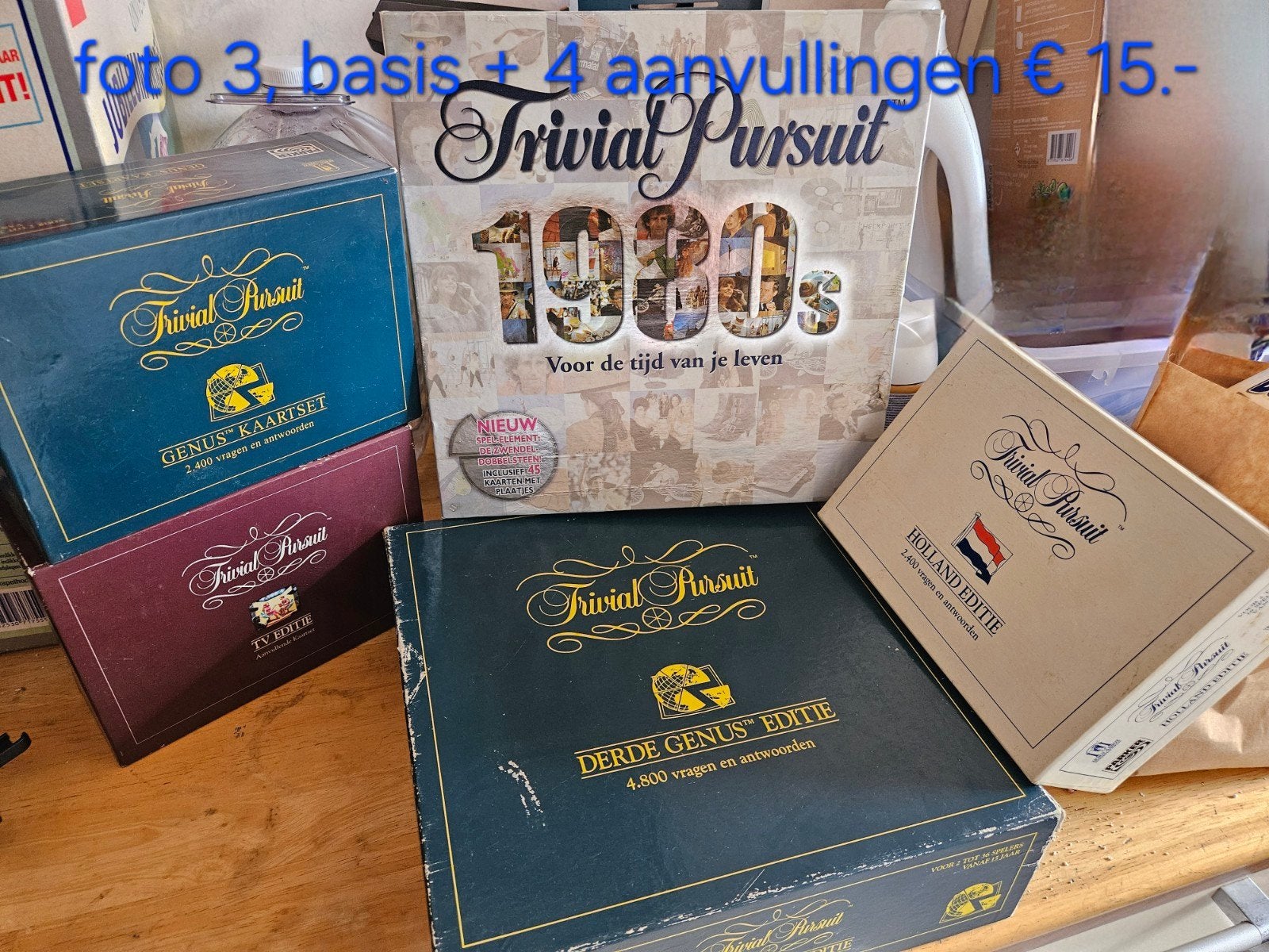 Trivial Pursuit: Basisspel + 4 uitbreidingen, Drie of vier spelers, Ophalen of Verzenden, Gebruikt, Parker Brothers
