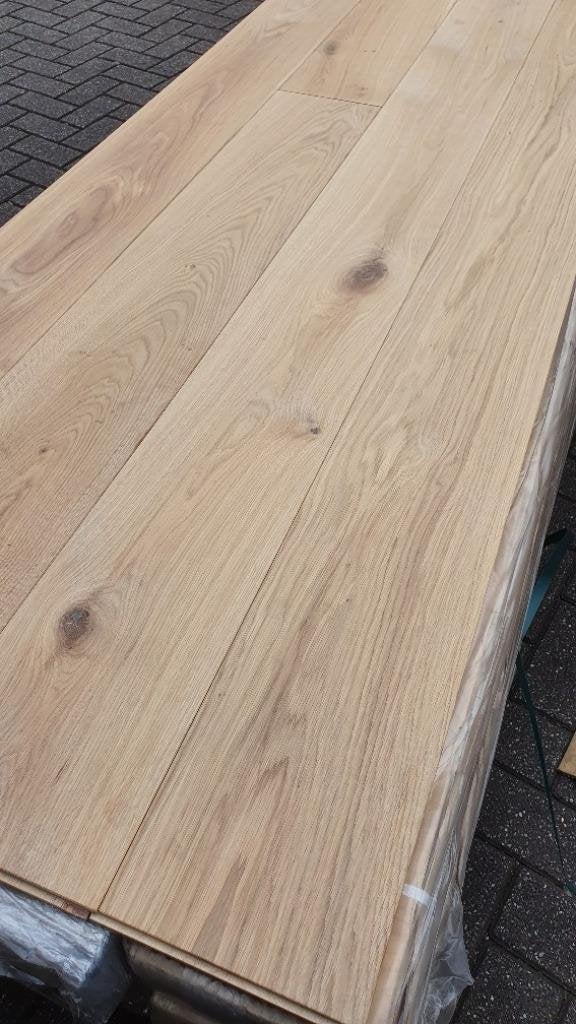RESTPARTIJ 44.2 M2 EIKEN MULTITOP 18 CM BREED WIT GEOLIED, Ophalen of Verzenden, Nieuw, Wit, Parket