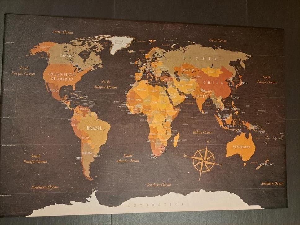 Wand Wereldkaart Kurk - We Love Your Walls - 120x80cm, Ophalen, Meerkleurig, Zo goed als nieuw, Met ophangsysteem