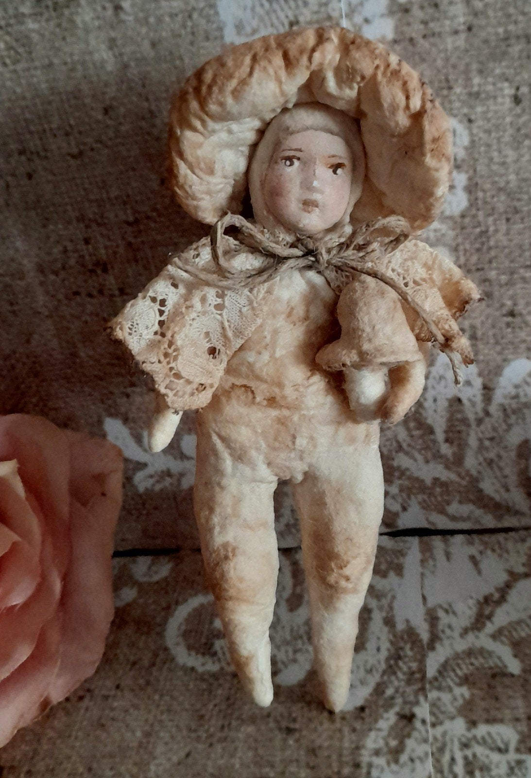 Prachtig brocante wattenpopje Paddestoel meisje Spun Cotton, Antiek en Kunst, Ophalen of Verzenden