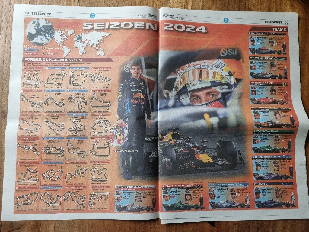 Formule 1-kalender 2024 met Max Verstappen (2024), Ophalen of Verzenden, 1920 tot 1940, Knipsel(s)
