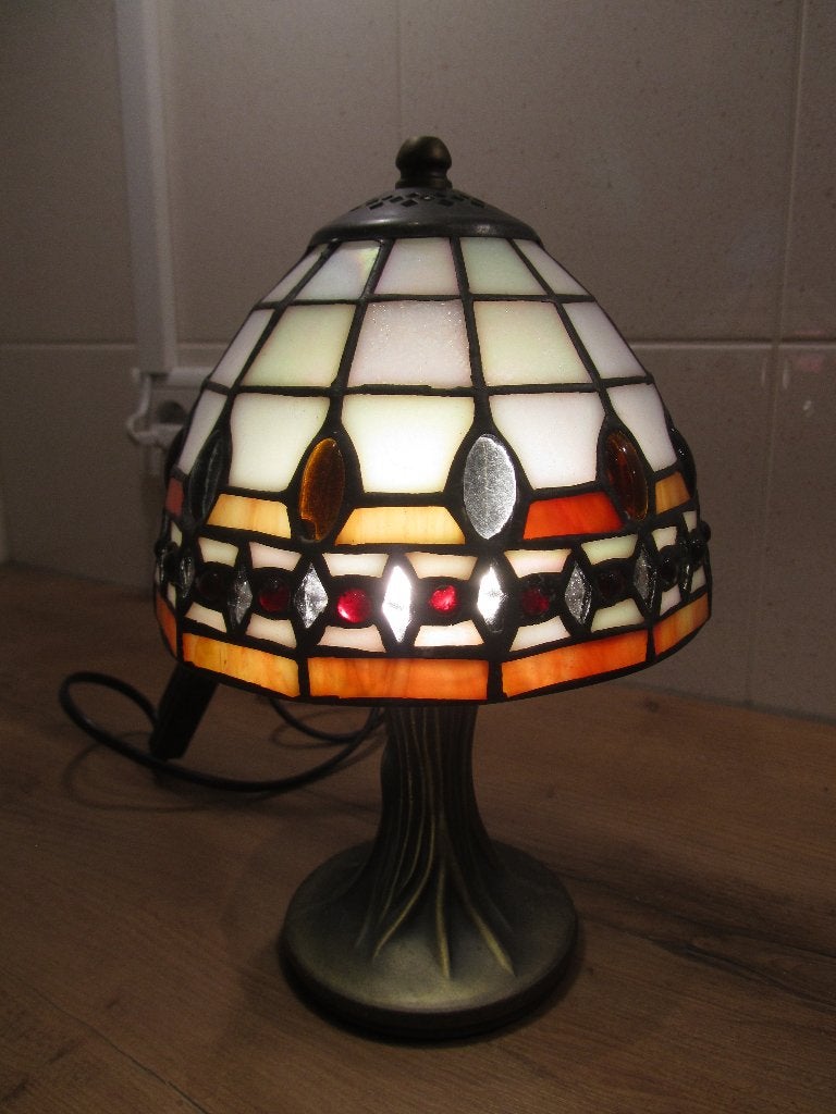 Tiffany tafellamp multicolour strak, Ophalen of Verzenden, Zo goed als nieuw, Tiffany lamp
