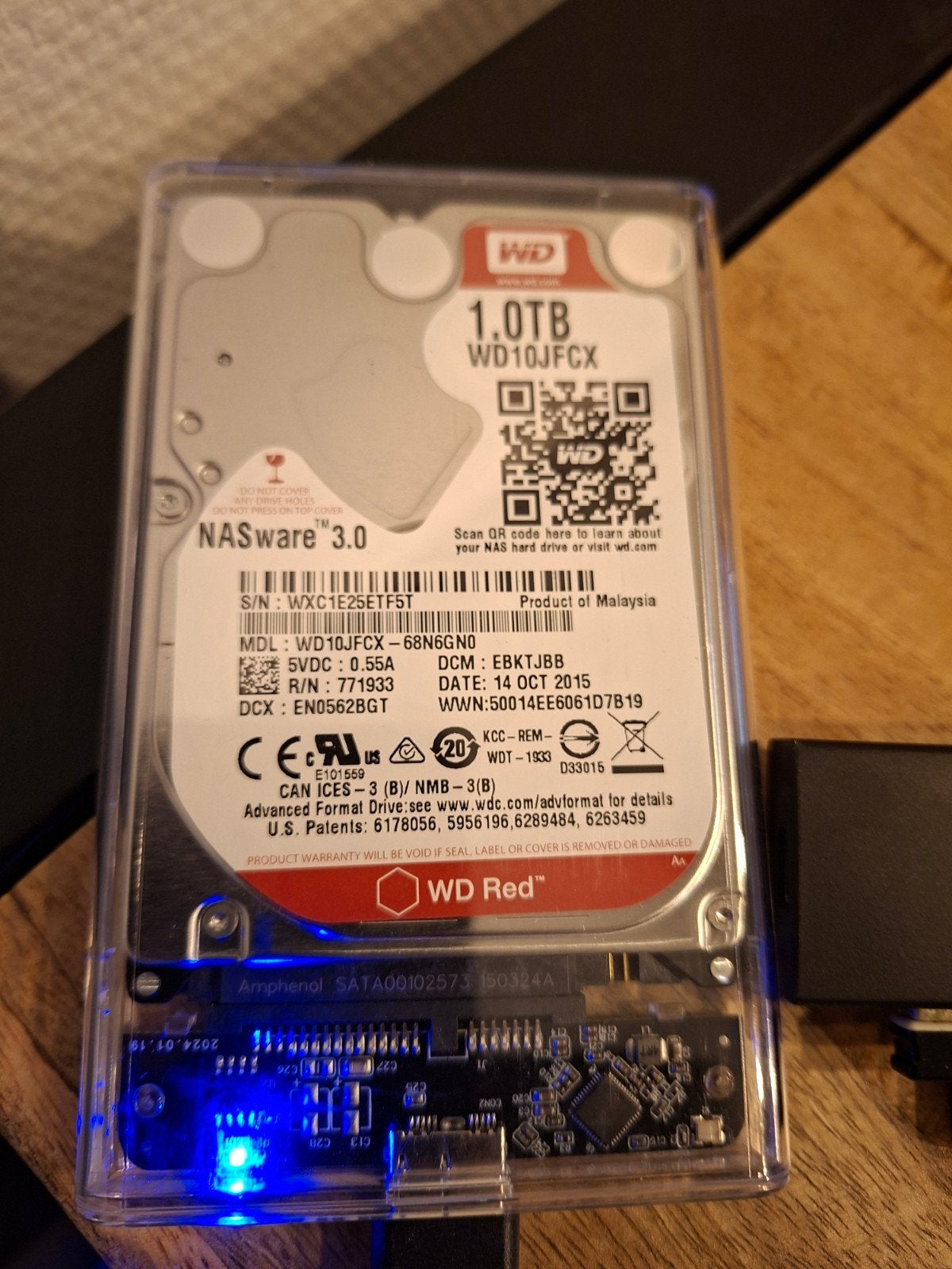 WD Red 1TB NAS SATA Harddisk in USB 3.0 Behuizing (USB-B), HDD, 1 GB, Zo goed als nieuw, Laptop
