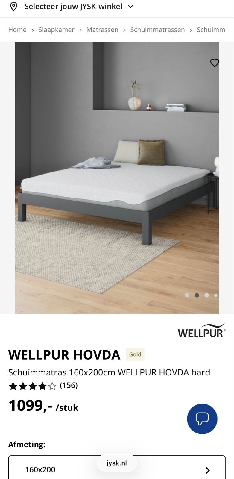 WELLPUR Schuimmatras 160x200cm - Tijdelijke aan, Ophalen, Matras, 200 cm, 160 cm