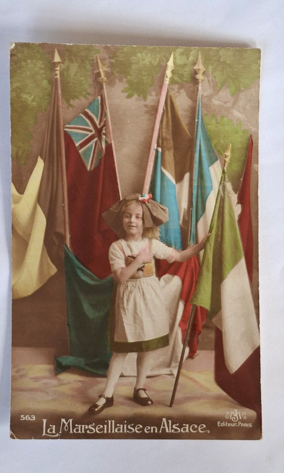 Ansichtkaart- WO1- Frankrijk- vlag- kind- meisje- 1915, Verzamelen, Ophalen of Verzenden, Overige soorten, Overige gebieden, Foto of Poster