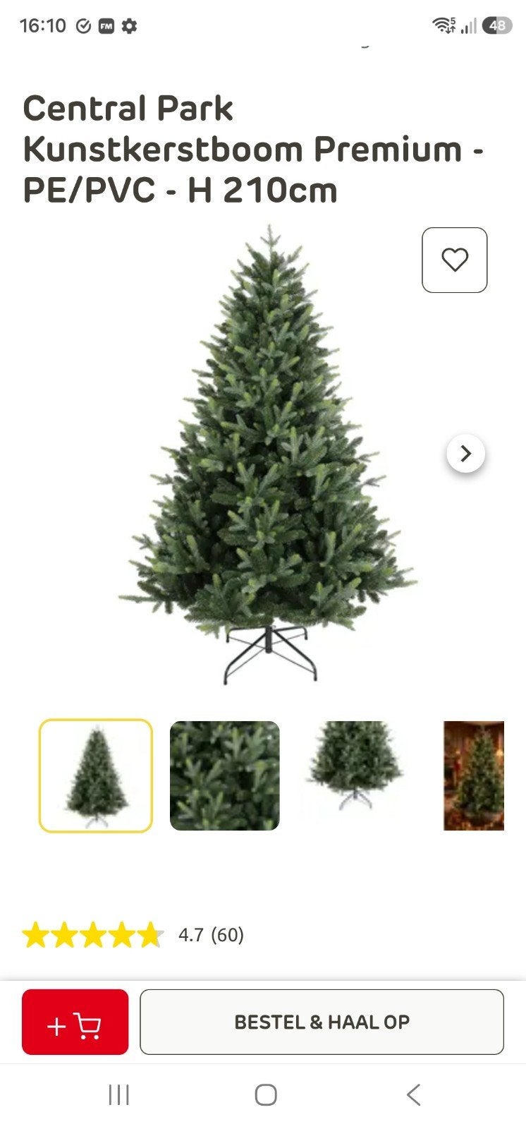 Hele mooie kunst kerstboom 210 cm hoog merk Central Park, Diversen, Ophalen, Zo goed als nieuw