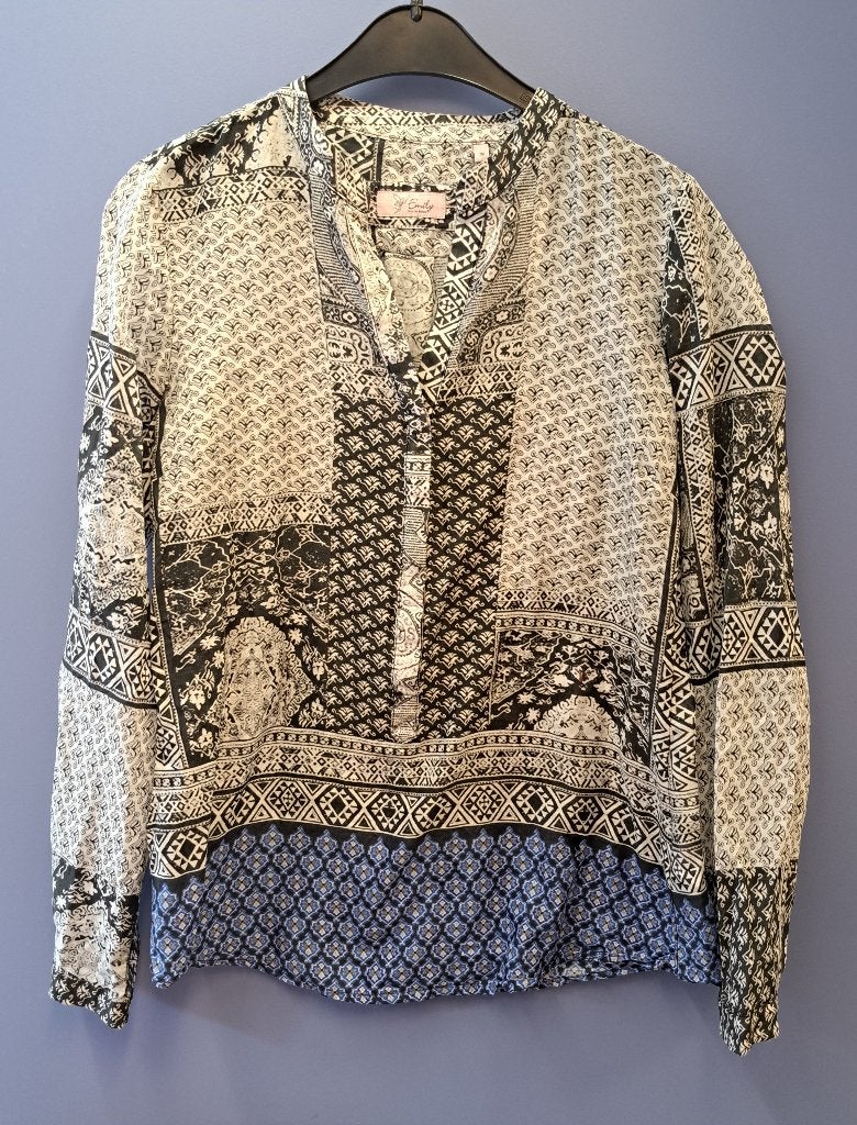 Emily van den Bergh longsleeve top zwart wit blauw 36 45782, Blauw, ., Emily van den Bergh, Ophalen of Verzenden