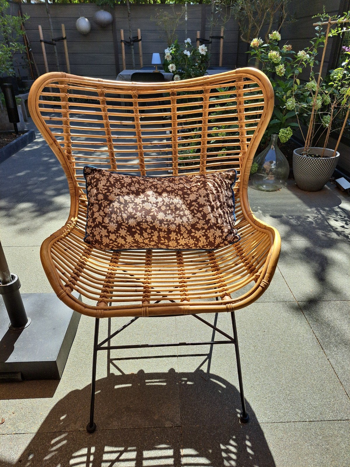 Bamboe rotan lounge stoel, Huis en Inrichting, Stoelen, Ophalen, Bruin, Bohemian, Zo goed als nieuw