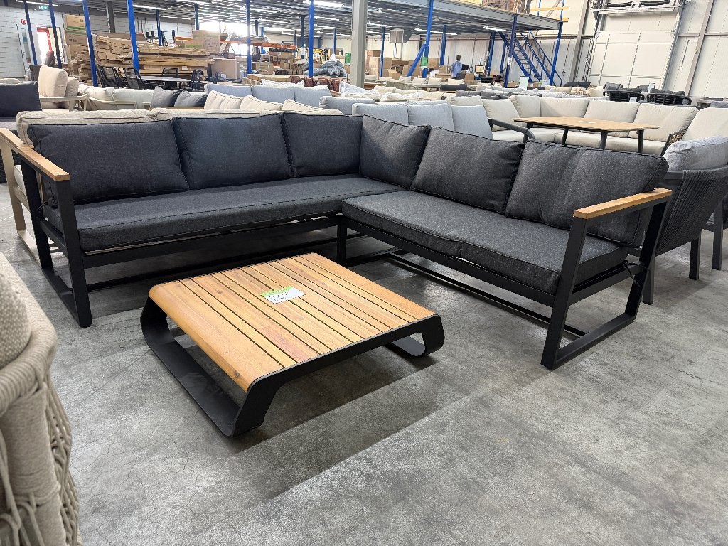 Milton hoek loungeset zwart | aluminium + hout | 200x200cm, Ophalen, 5 zitplaatsen, Aston Martinlaan 36, Bank