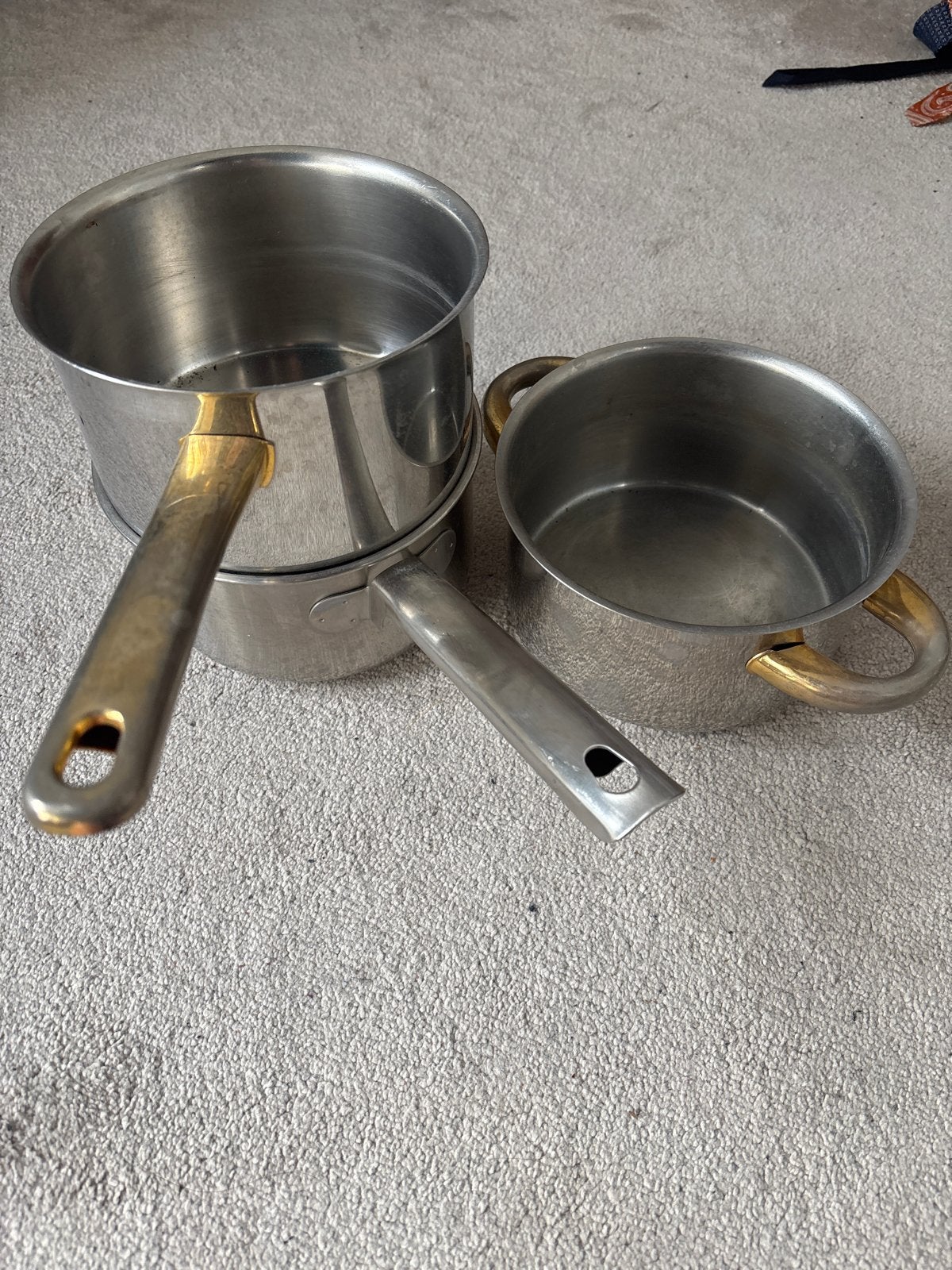 Set van 3 RVS kookpannen, Huis en Inrichting, Ophalen, Gebruikt, Rvs, Kookpan of Snelkookpan