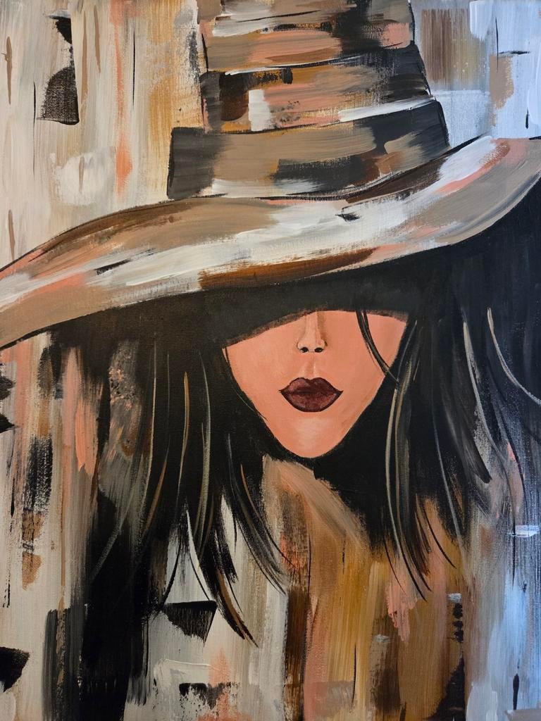 Schilderij vrouw met hoed, Antiek en Kunst, Ophalen of Verzenden