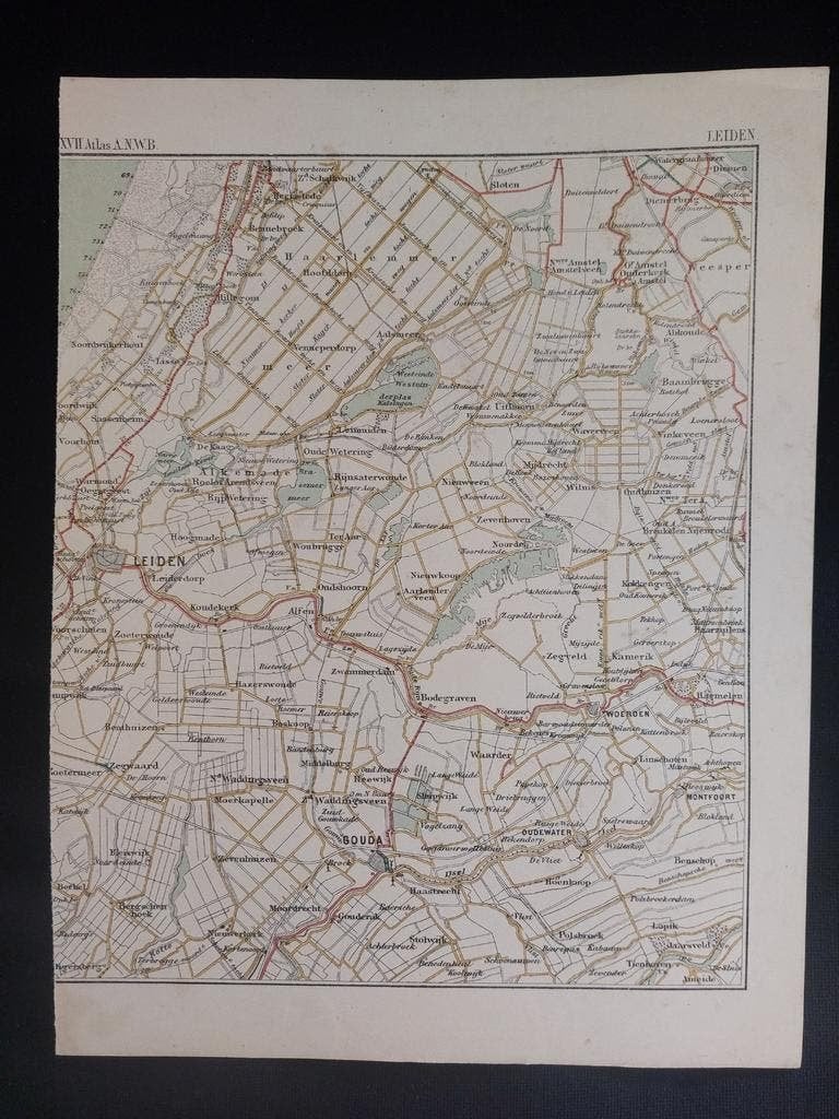 017 / plattegrond van de ANWB Leiden ( rond 1900 ), Gelezen, Ophalen of Verzenden, Landkaart, 1800 tot 2000