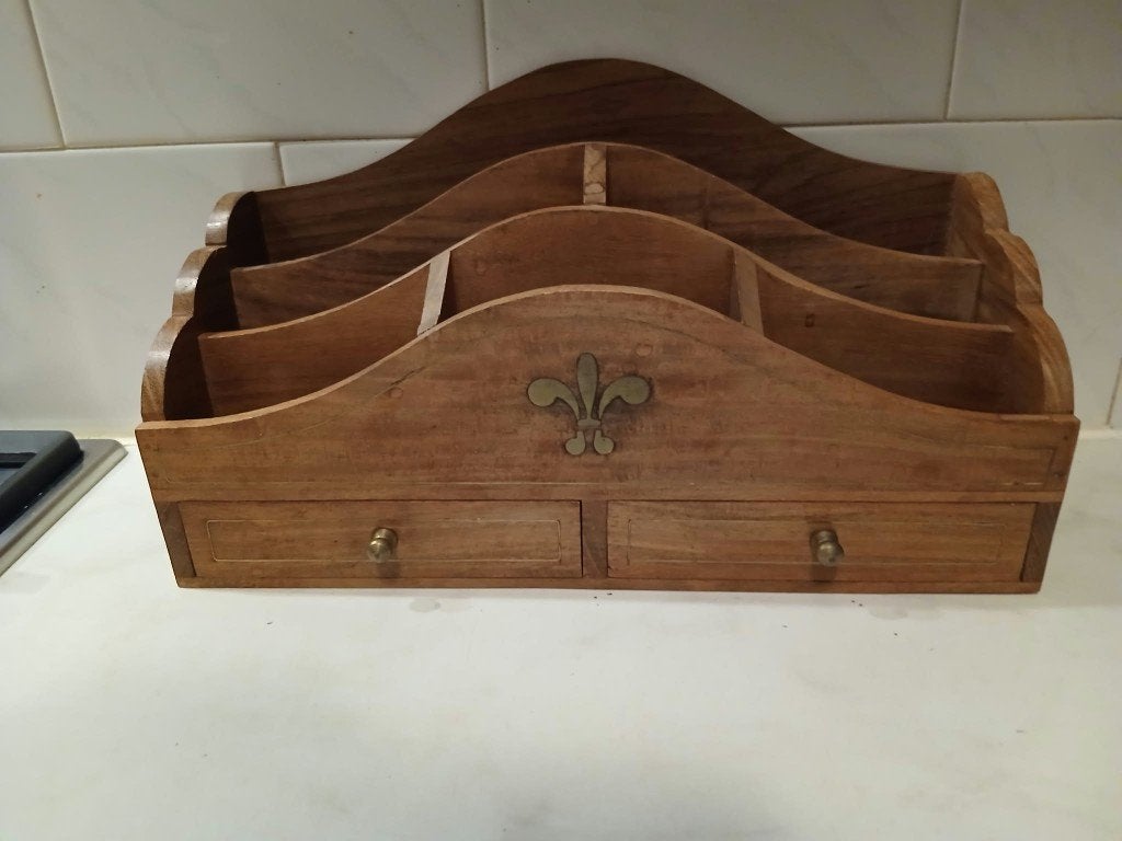 Vintage brievenhouder met 2 lades, Ophalen of Verzenden