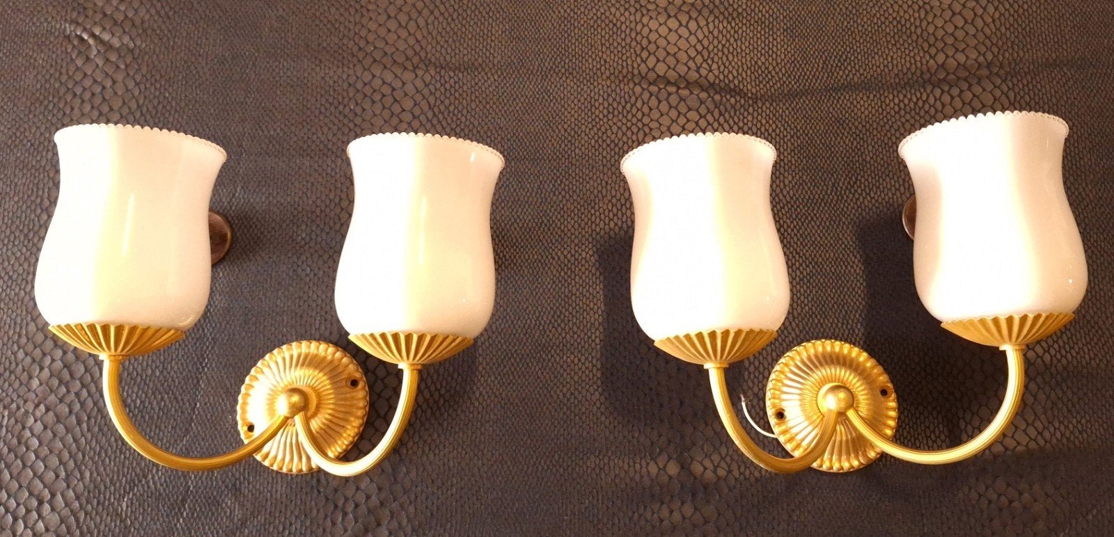 set Franse vintage wandlampjes, lampjes melkglas, Gebruikt, Vintage, Ophalen of Verzenden, Nvt