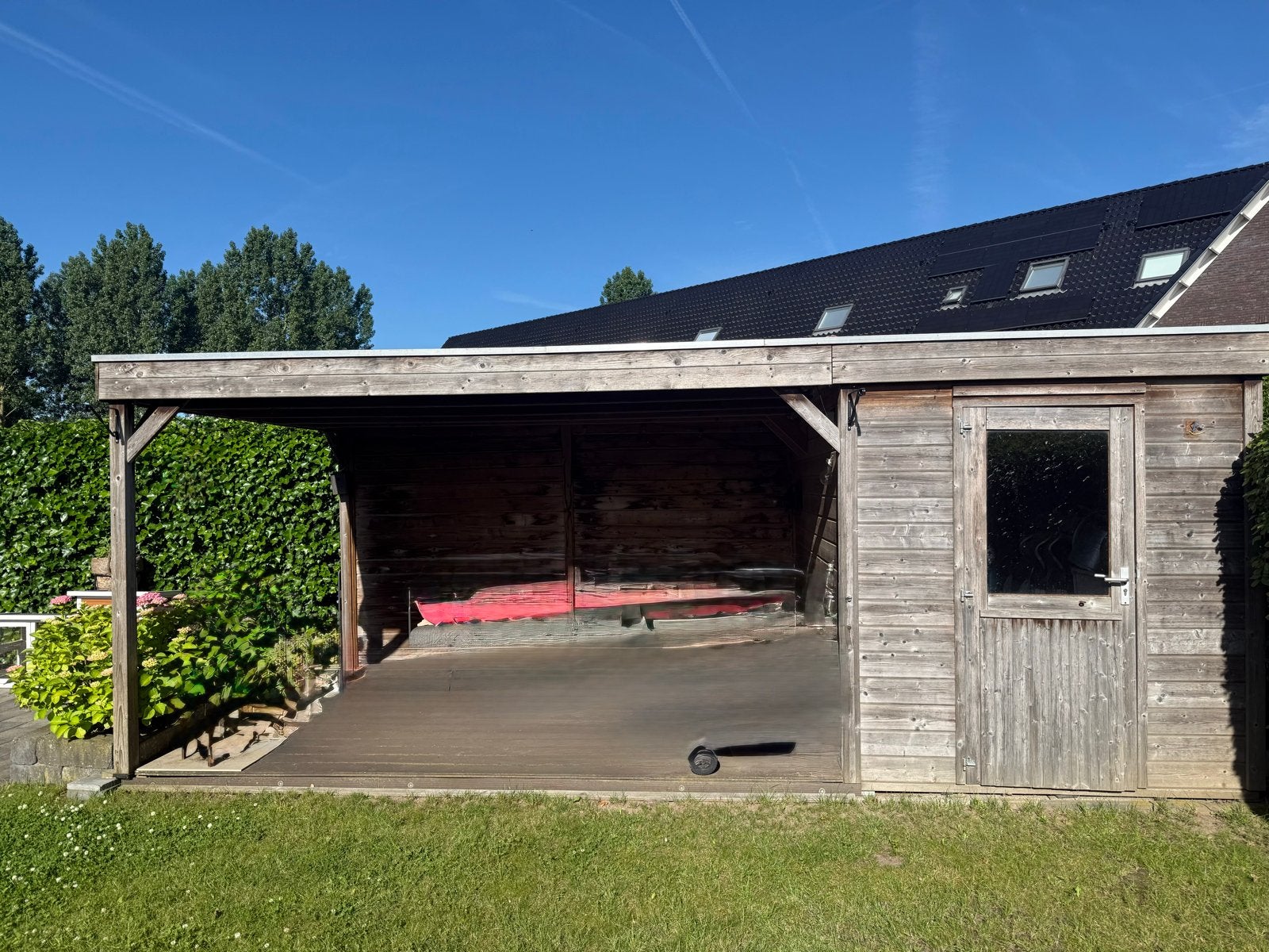 Overkapping met berging (3.06x6m) - Zelf demonteren, Tuin en Terras, Overkappingen, Ophalen, Gebruikt, Overige typen