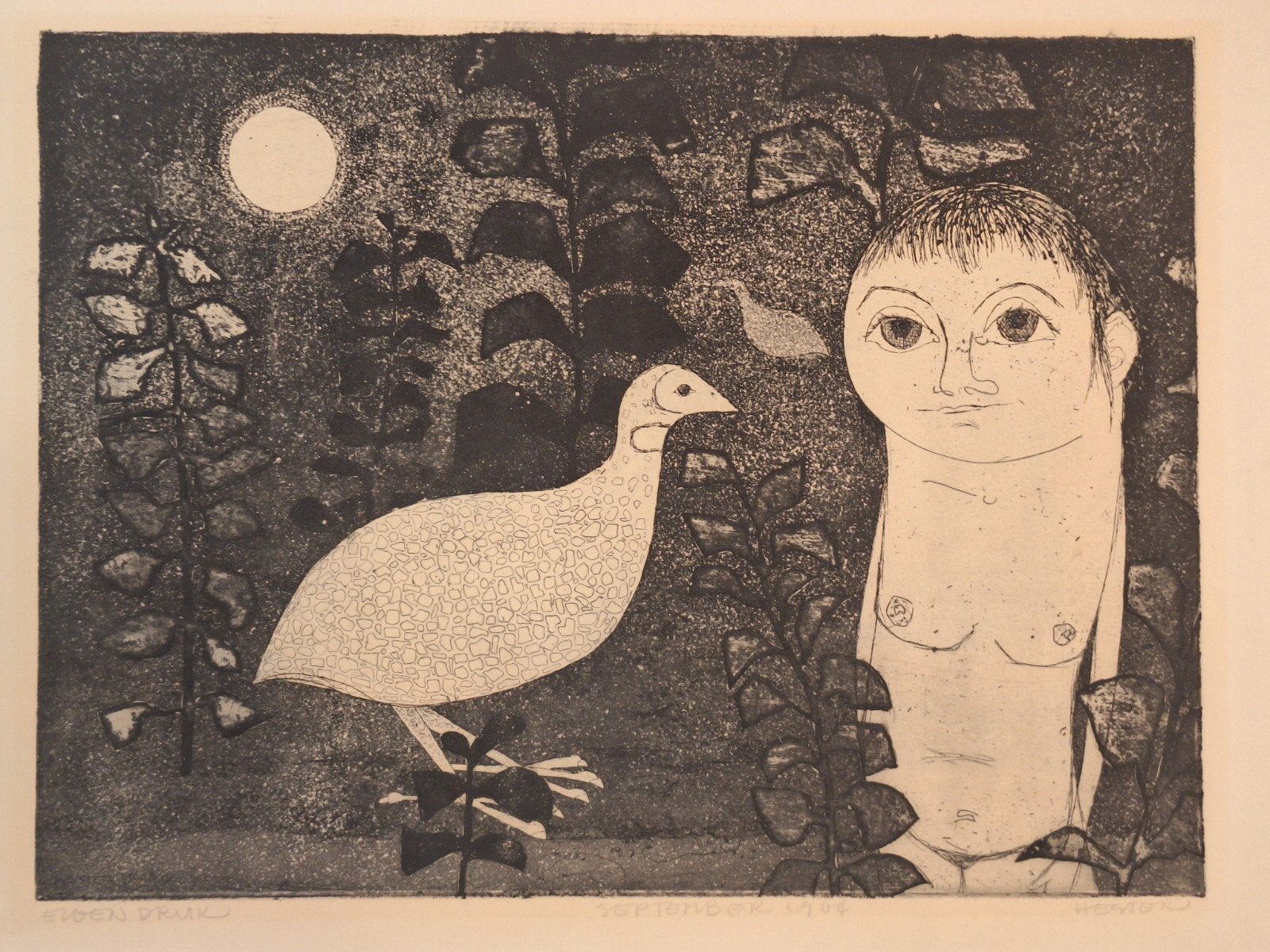 Ets 'Moderne vogel van Henk Hester, Antiek en Kunst, Ophalen of Verzenden, Ets, Gesigneerd, 1950 - 1999