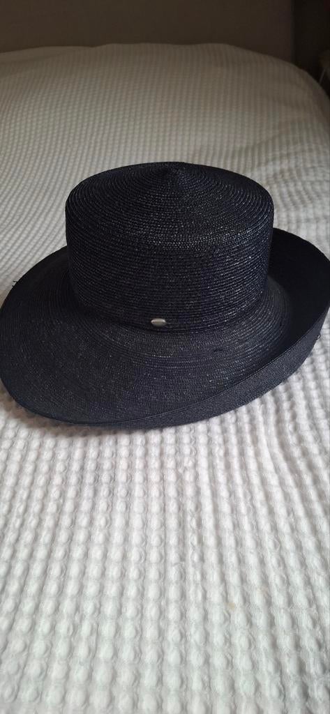 Seeberger donkerblauw zomerhoed stro, Hoed, Zo goed als nieuw, Seeberger, One size fits all