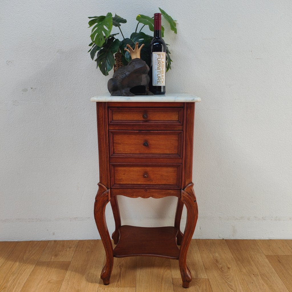 Vintage Antiek nachtkastje bijzetkastje met marmer blad 504, Huis en Inrichting, Slaapkamer | Nachtkastjes, Valkenswaard, Gebruikt