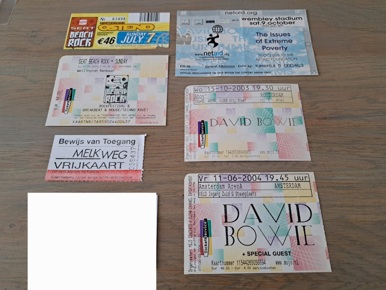 David Bowie  - Set van 6 gebruikte tickets, Ophalen, Gebruikt
