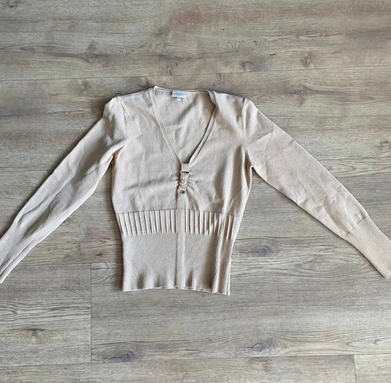 Karen Millen vintage gebreid dames vest maat XS knitwear, Verzenden, Zo goed als nieuw, Maat 34 (XS) of kleiner, Beige